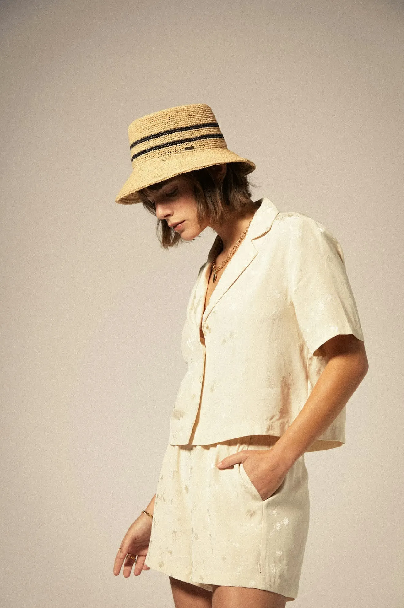 Silky S/S Jacquard Button Down - Whitecap Floral Jacquard