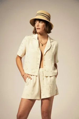 Silky S/S Jacquard Button Down - Whitecap Floral Jacquard