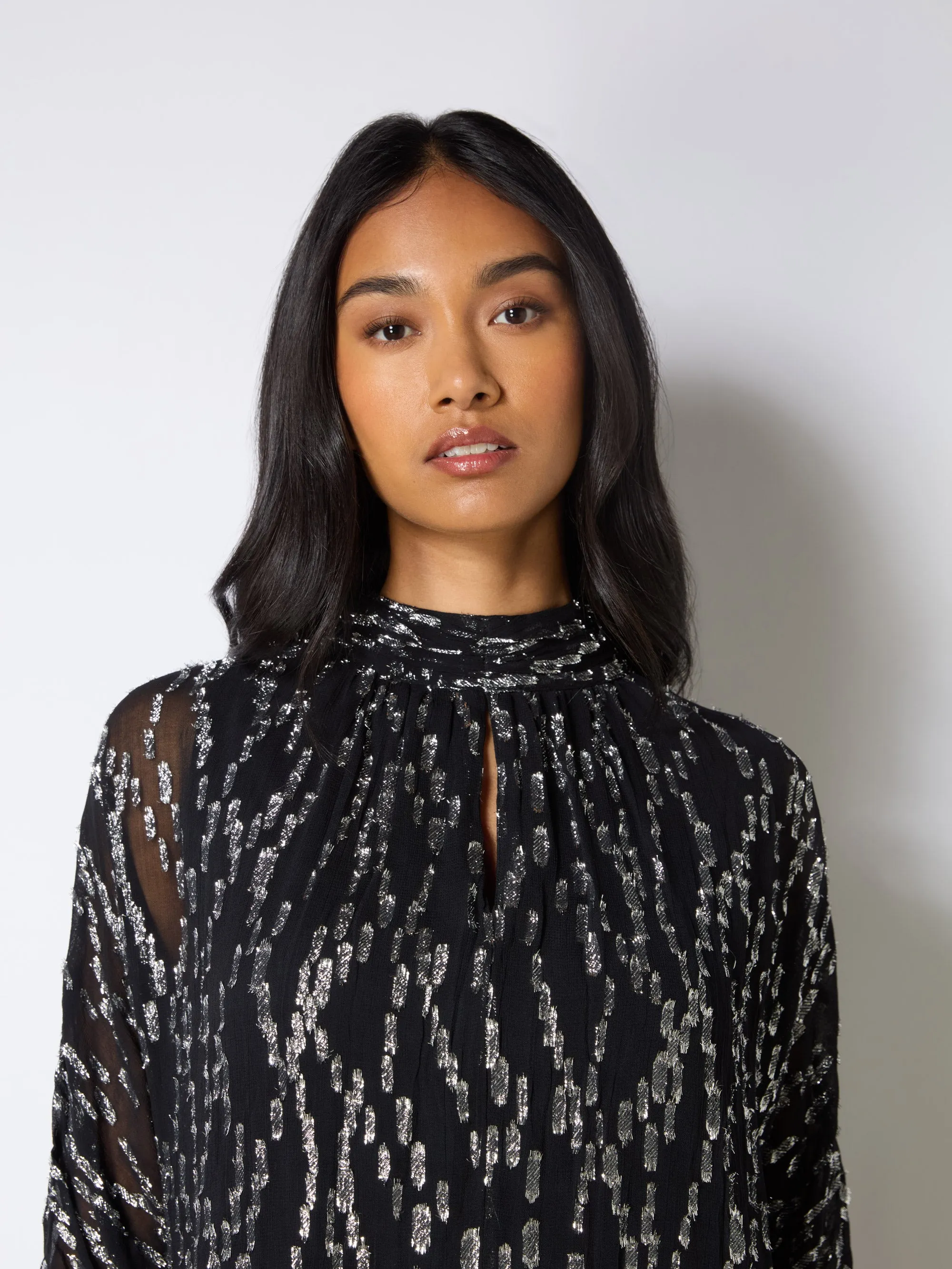 Silver Foil Keyhole Mini Dress