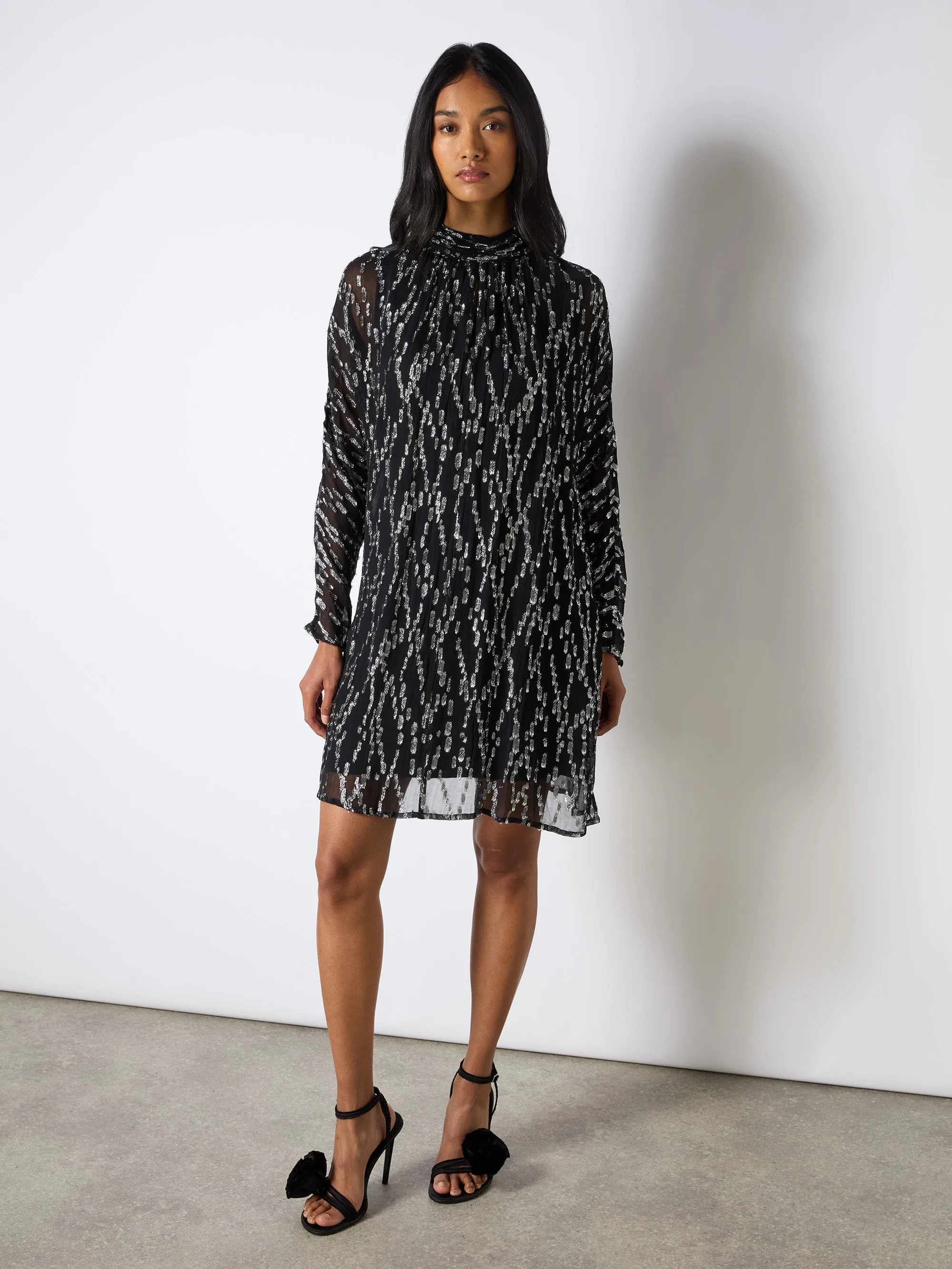 Silver Foil Keyhole Mini Dress