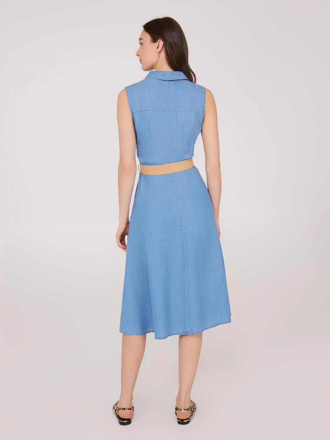 Sleeveless Button-Up A-Line Midi Dress