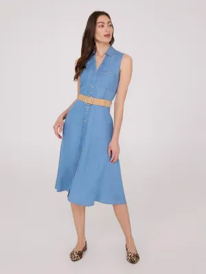 Sleeveless Button-Up A-Line Midi Dress
