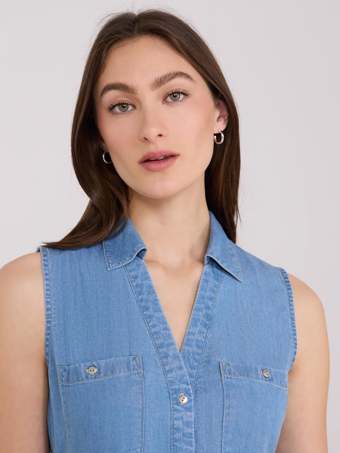 Sleeveless Button-Up A-Line Midi Dress