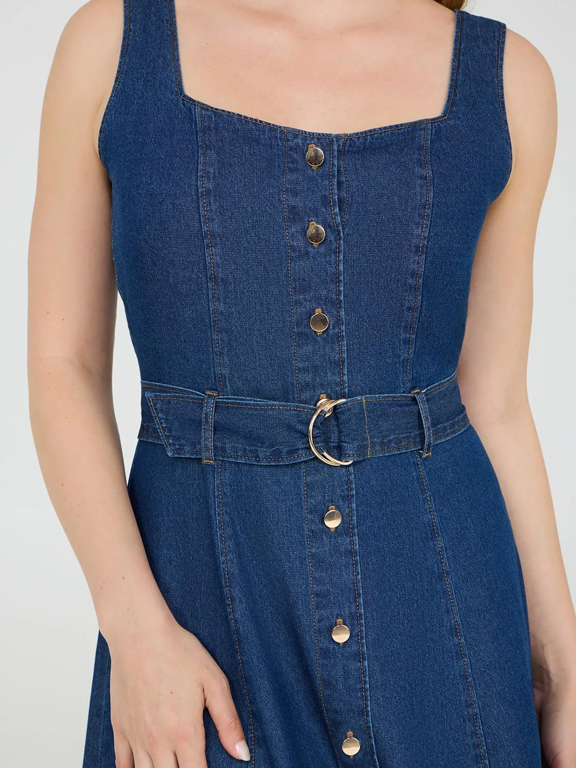 Sleeveless Denim Midi Dress