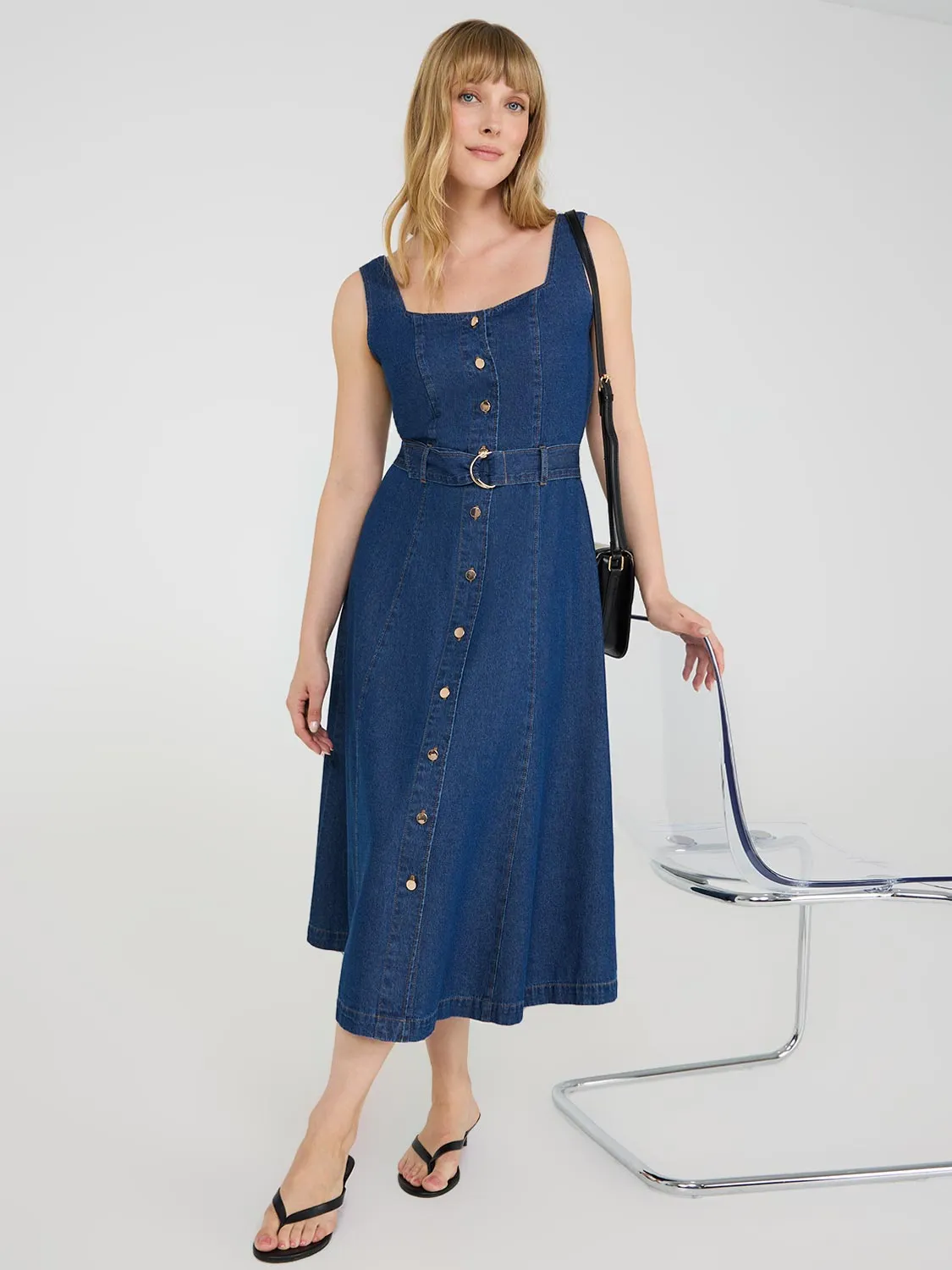 Sleeveless Denim Midi Dress