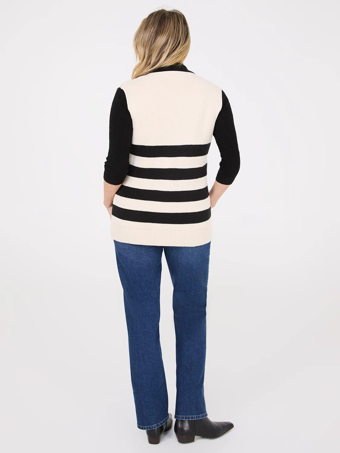 Sleeveless Striped 3-Button Vest
