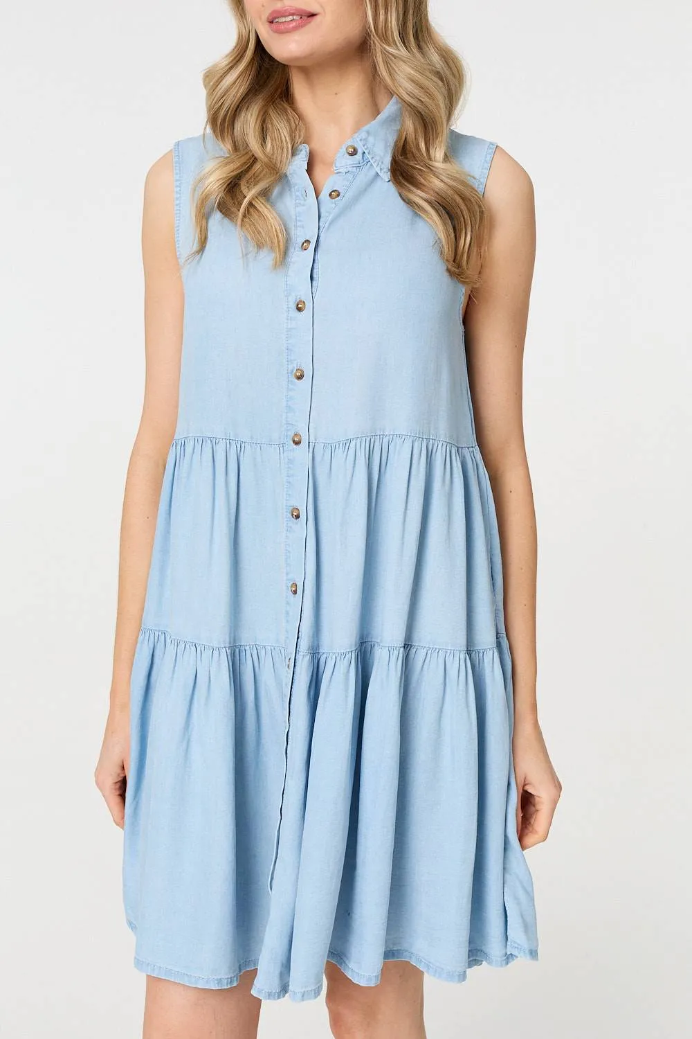 Sleeveless Tiered Shirt Mini Dress