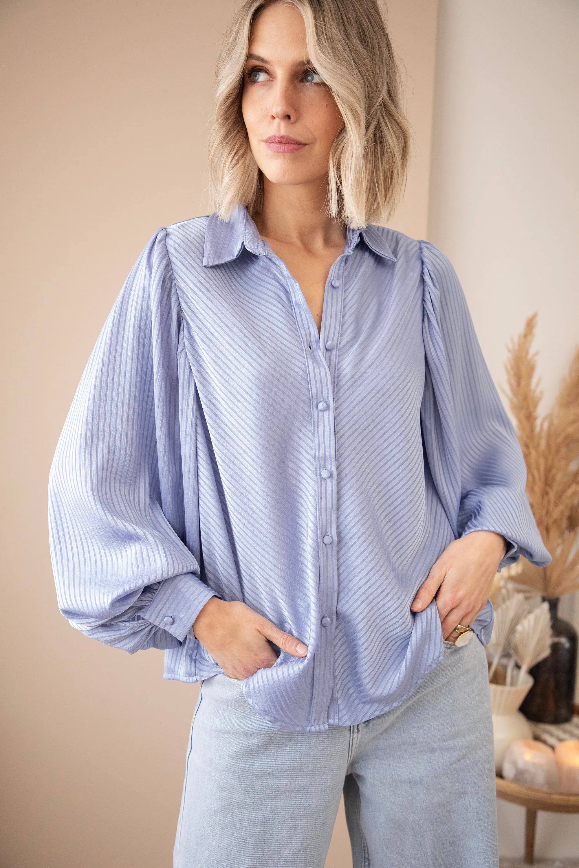 Sophisticated Stripes Dusty Blue - Blouse