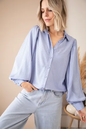 Sophisticated Stripes Dusty Blue - Blouse