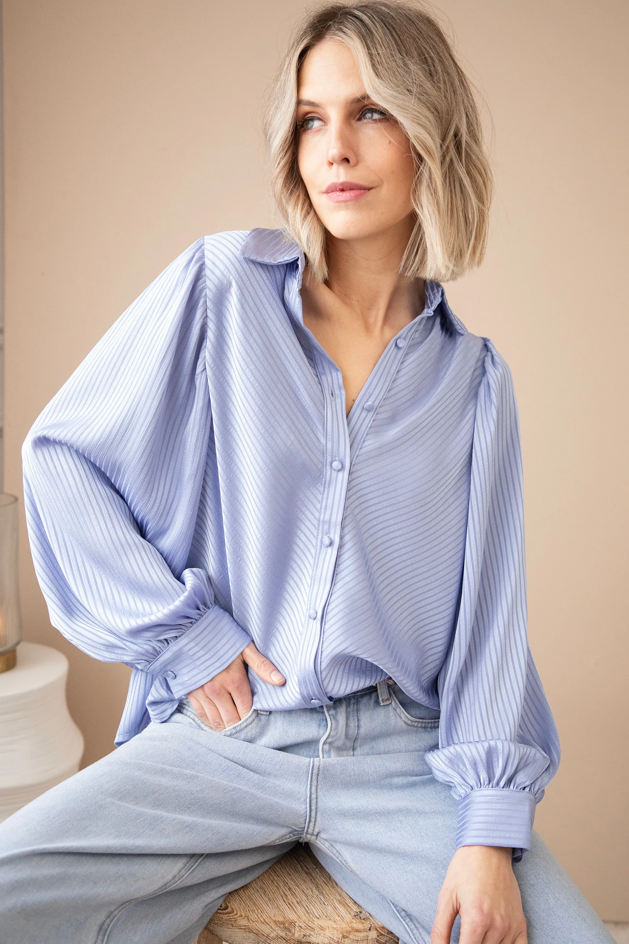 Sophisticated Stripes Dusty Blue - Blouse