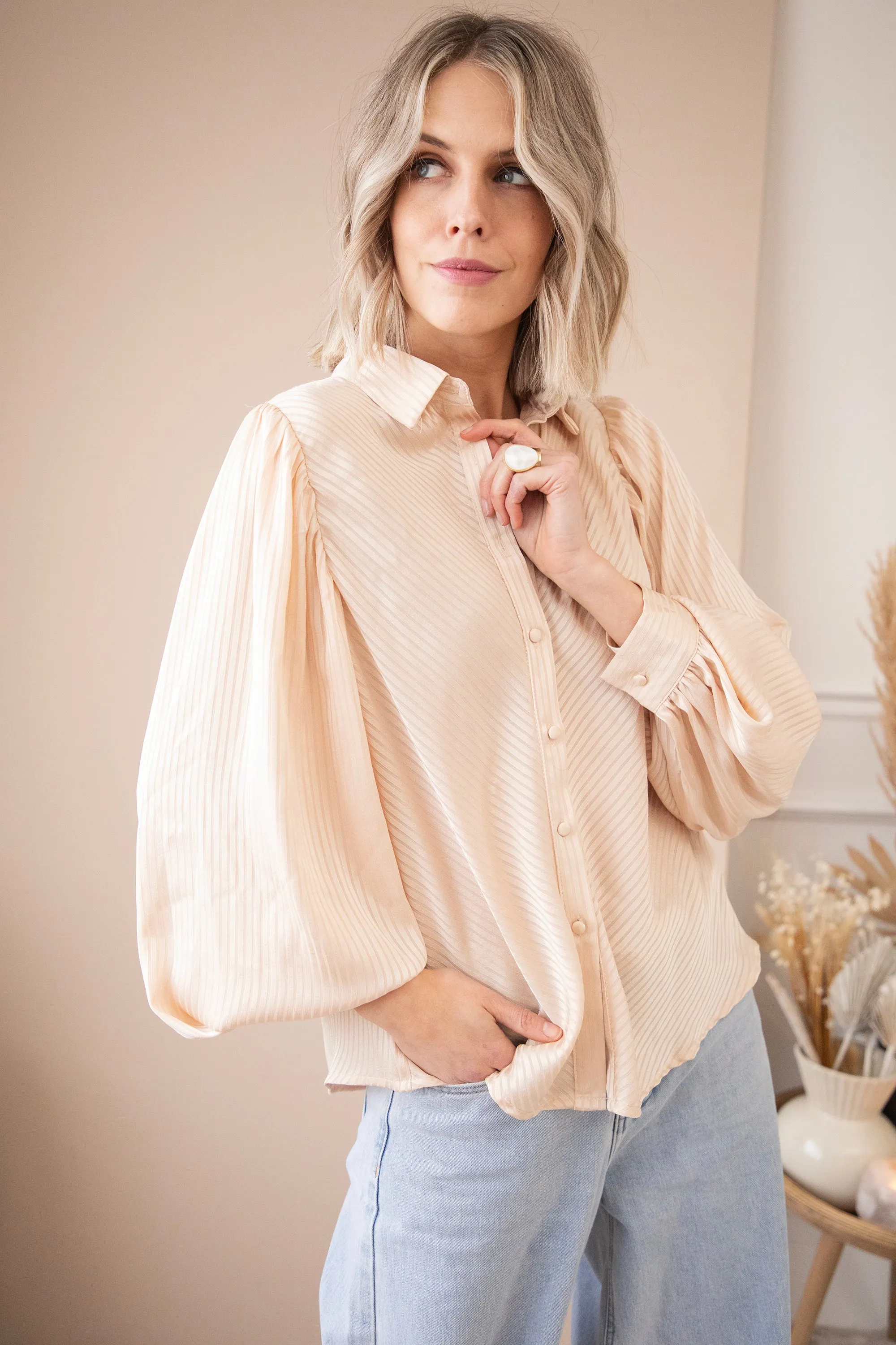 Sophisticated Stripes Warm Beige - Blouse