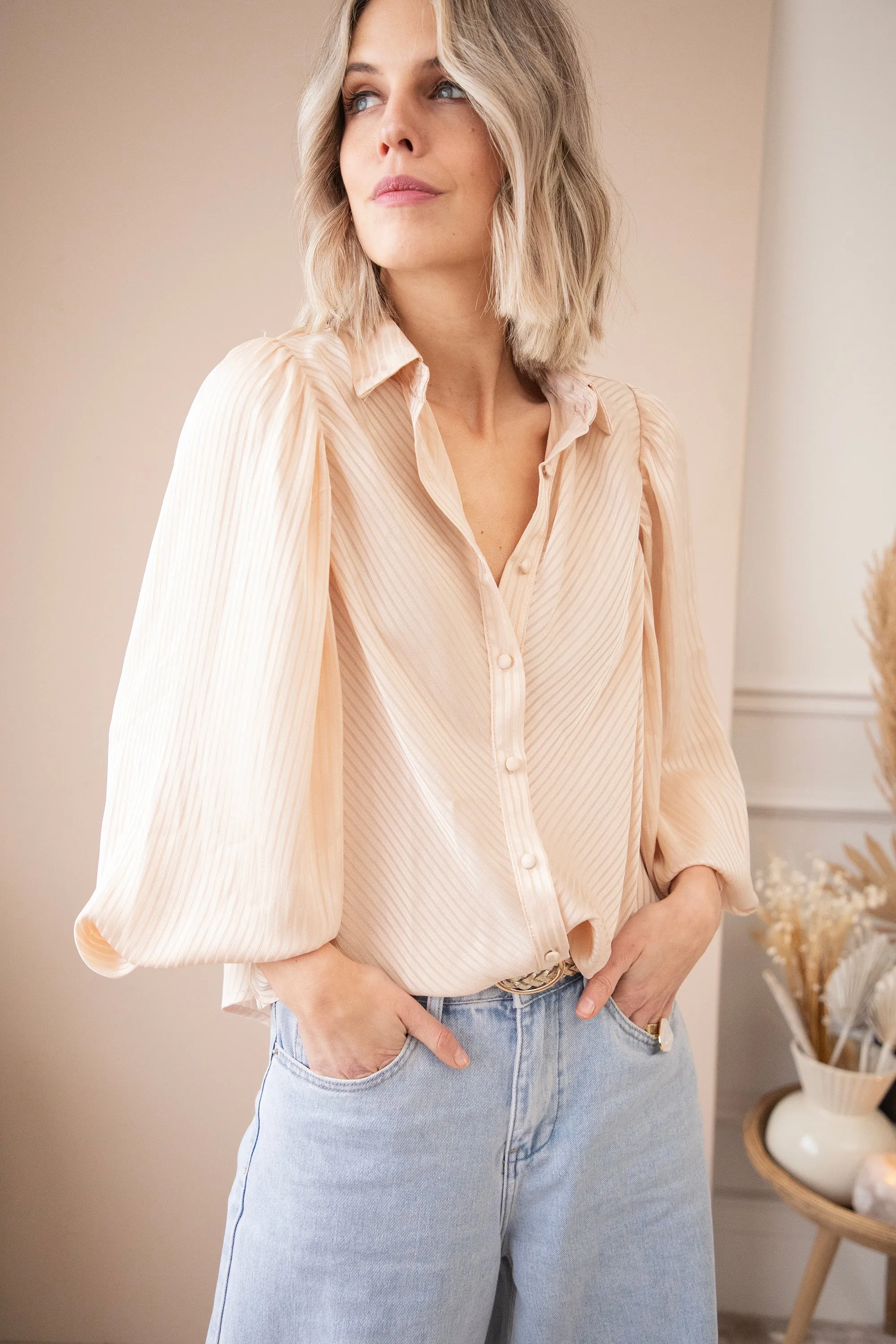 Sophisticated Stripes Warm Beige - Blouse