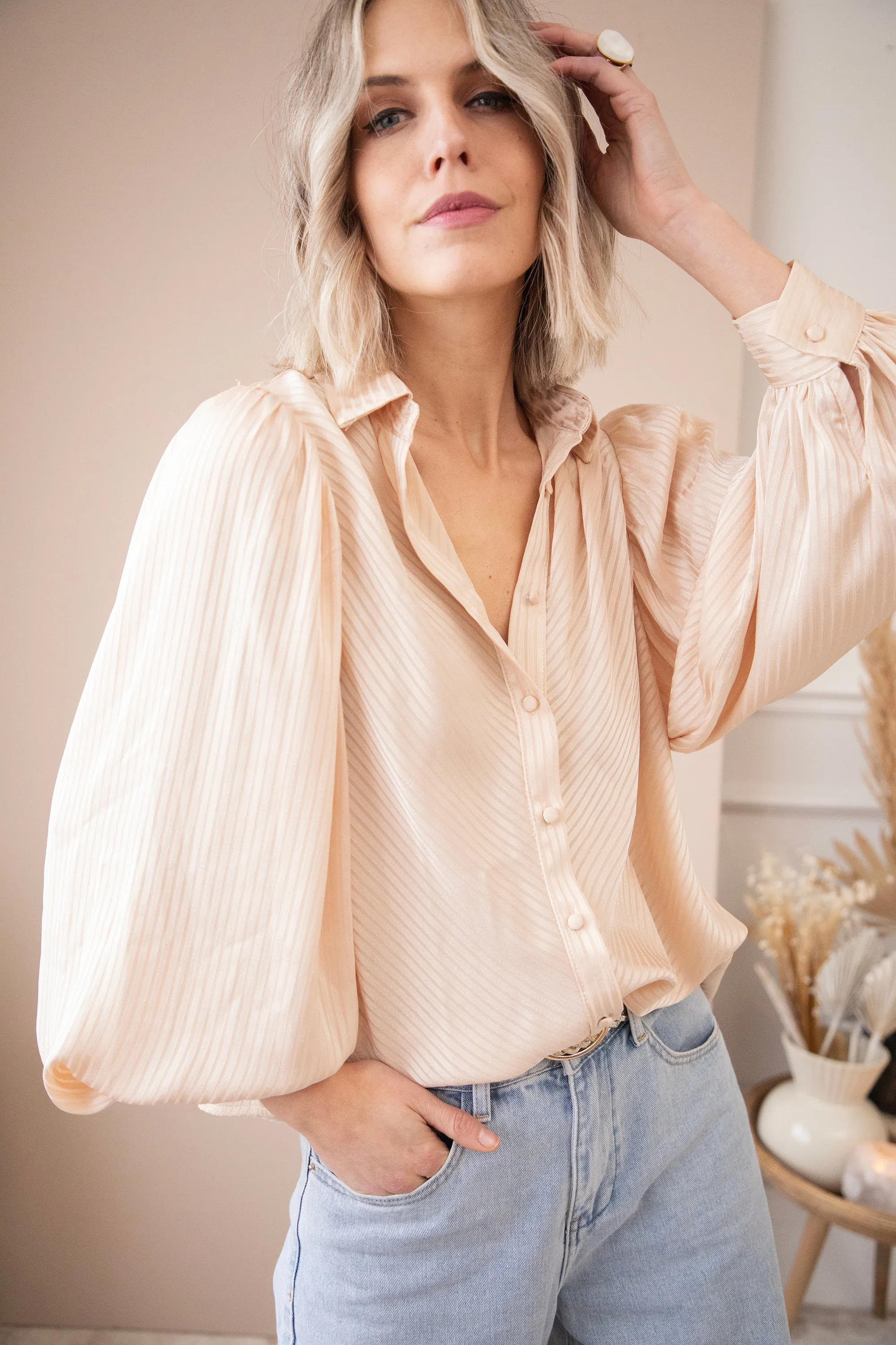 Sophisticated Stripes Warm Beige - Blouse
