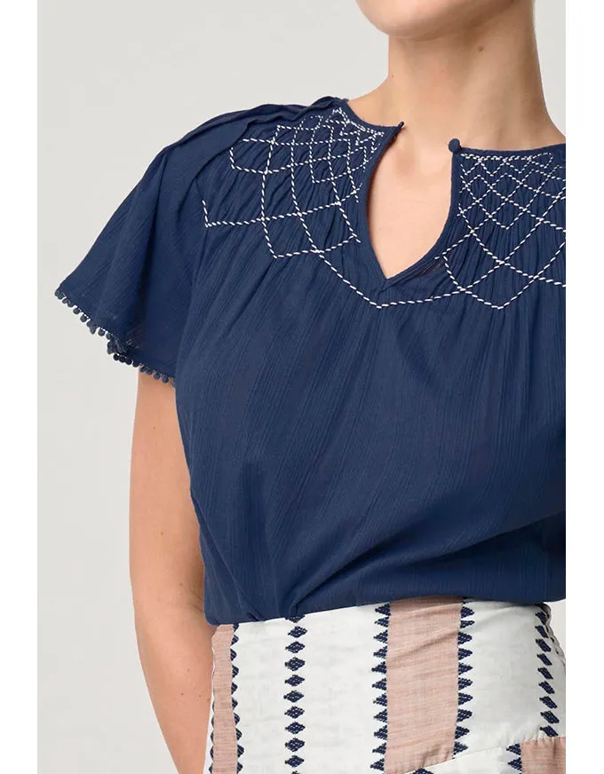 St Lucia Flutter Sleeve Top Ink