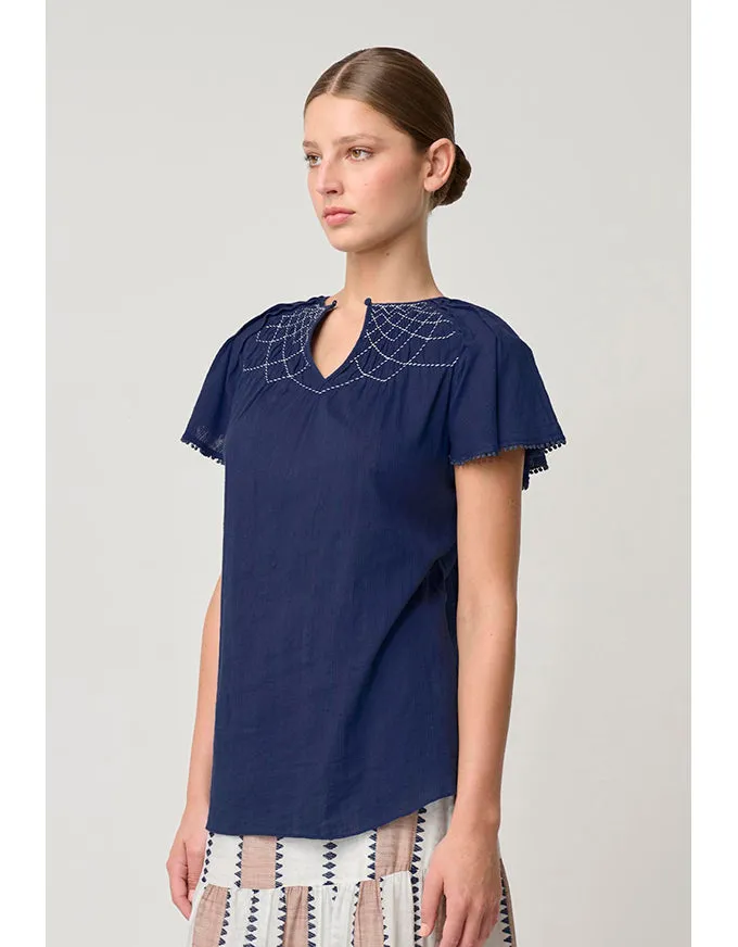 St Lucia Flutter Sleeve Top Ink