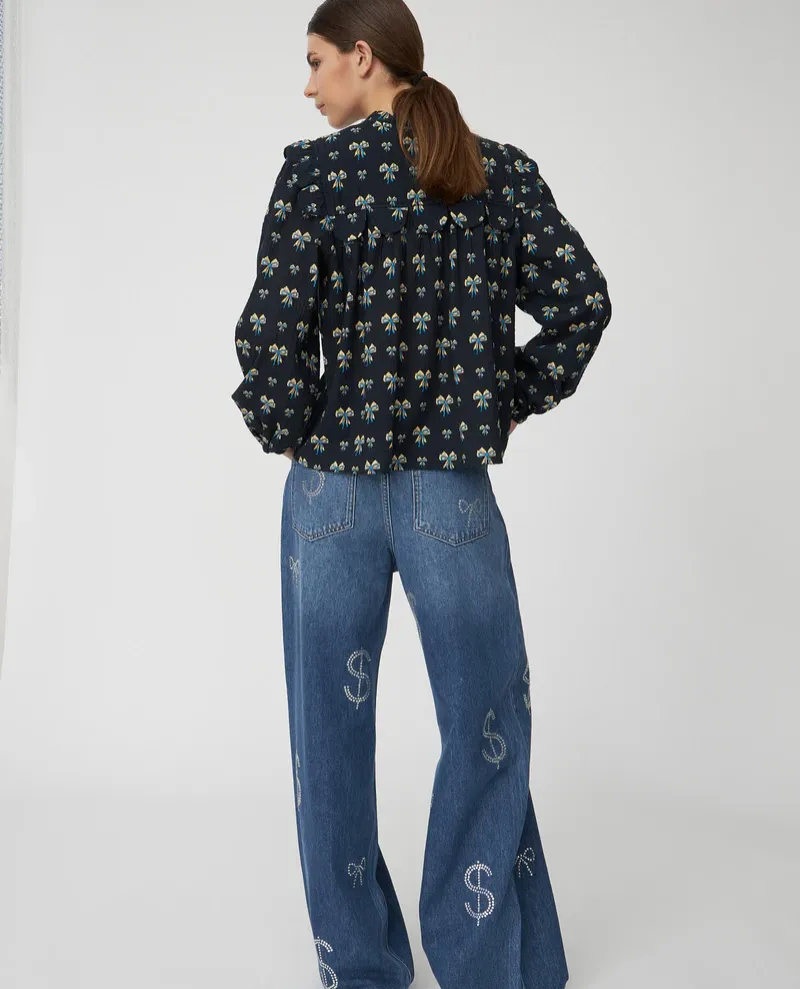 Stella Nova Blue Bow Print Blouse