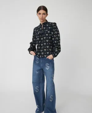 Stella Nova Blue Bow Print Blouse
