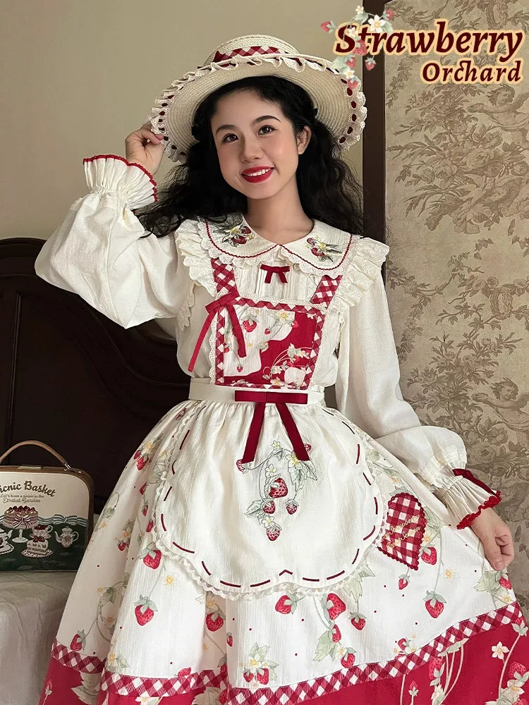 Strawberry Embroidery Long Sleeve Blouse