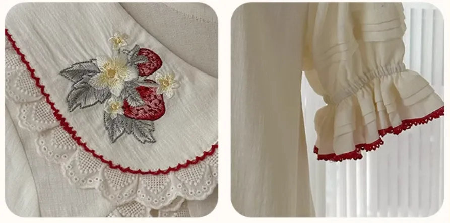 Strawberry Embroidery Short Sleeve Blouse