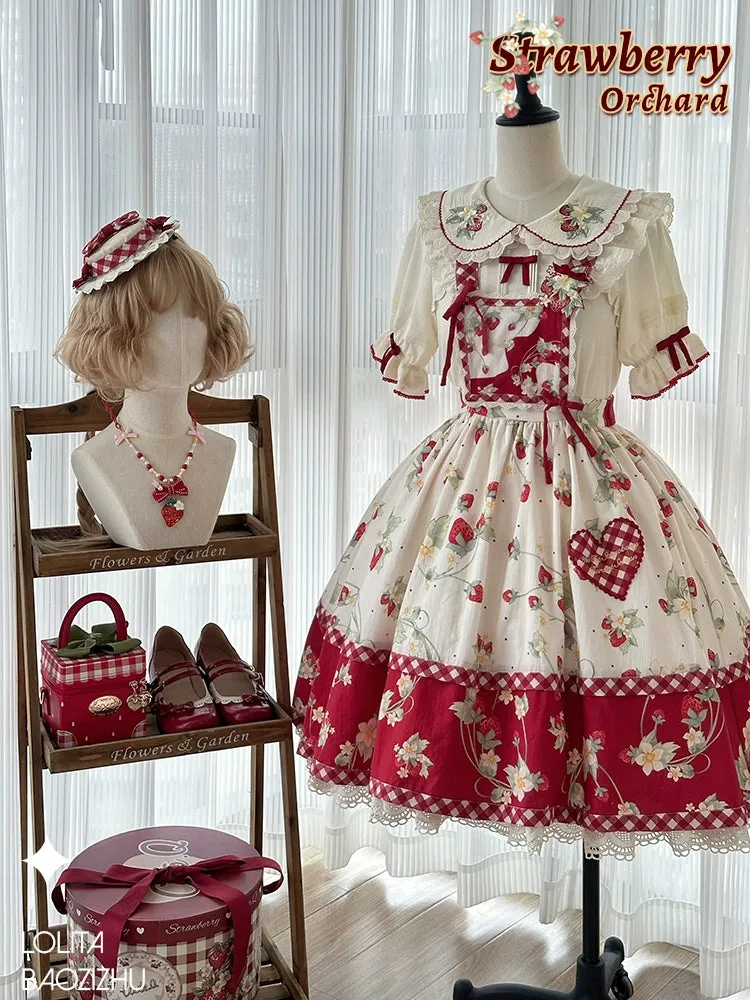 Strawberry Embroidery Short Sleeve Blouse