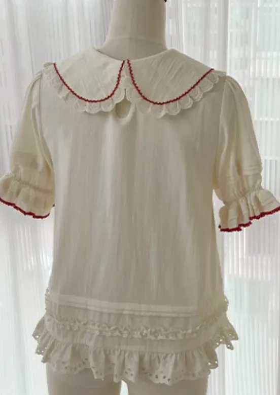 Strawberry Embroidery Short Sleeve Blouse