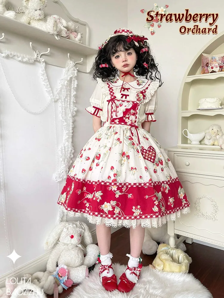 Strawberry Embroidery Short Sleeve Blouse