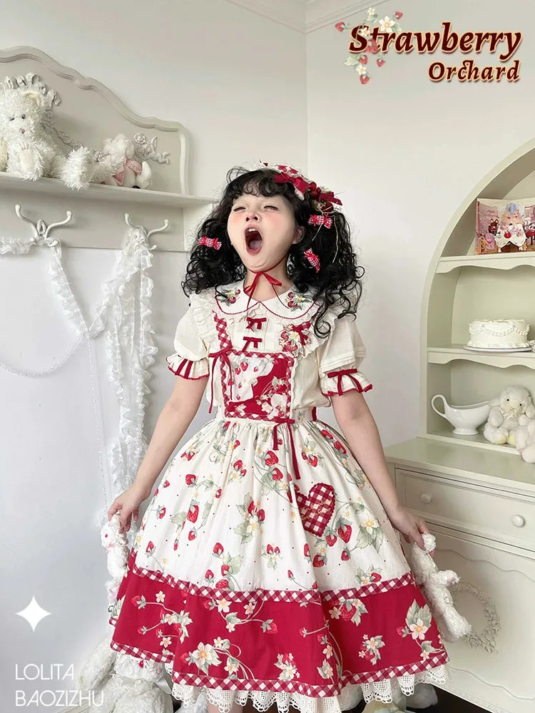 Strawberry Embroidery Short Sleeve Blouse