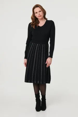 Striped Long Sleeve Midi Knit Dress