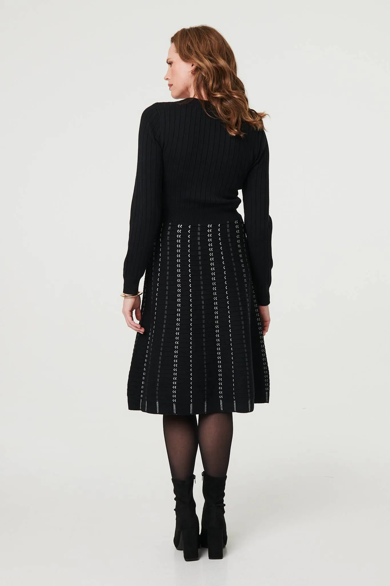 Striped Long Sleeve Midi Knit Dress