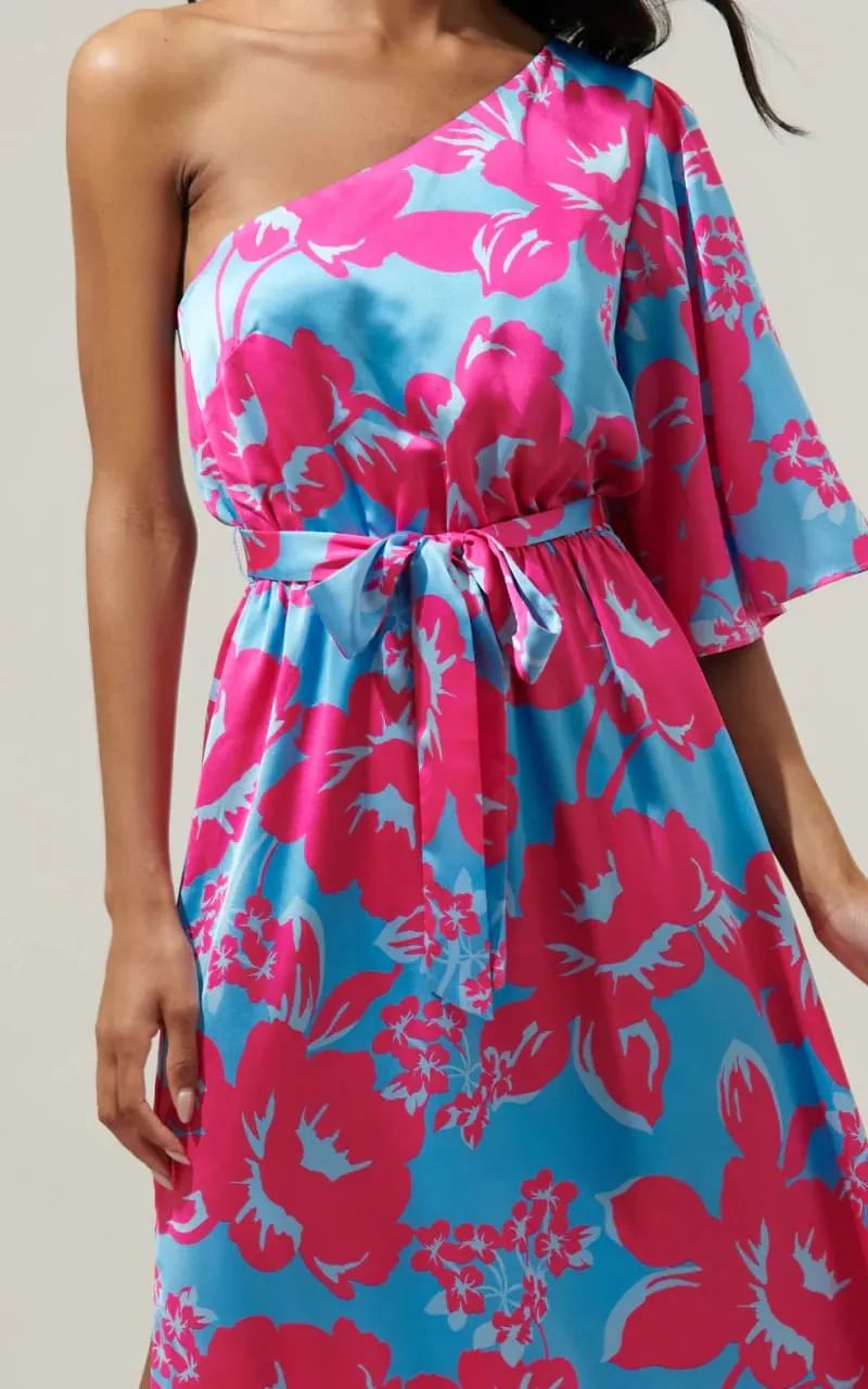 Sugarlips- Mahalo Floral Meara One Shoulder Satin Maxi Dress