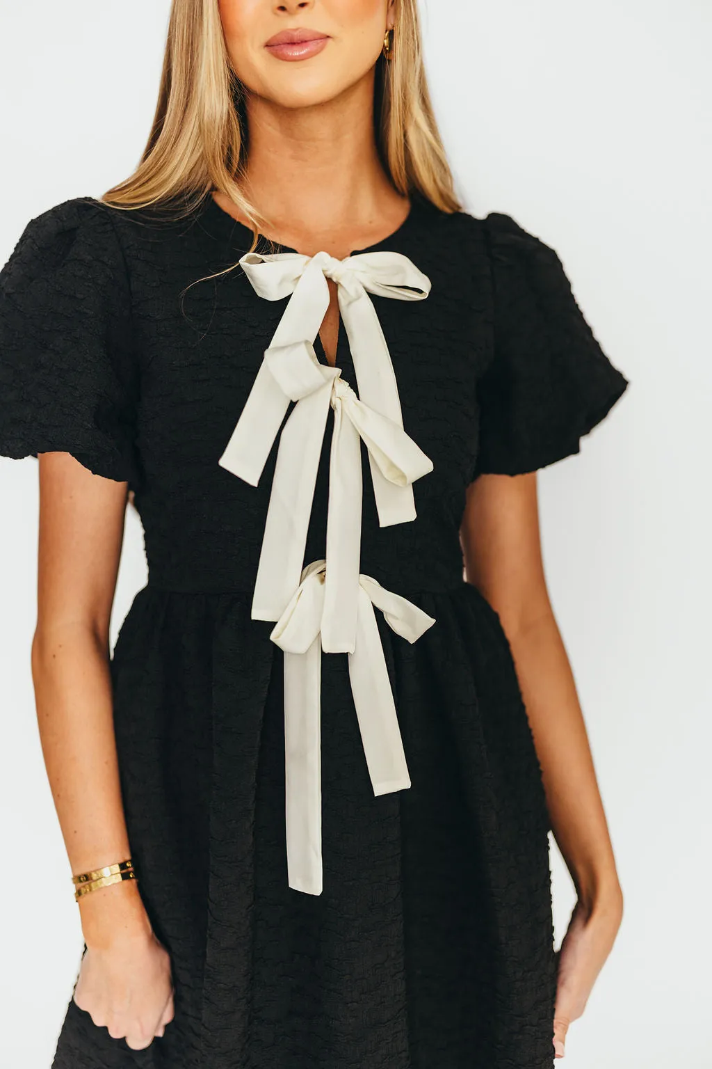 Summer Bow Tie Front Mini Dress In Black