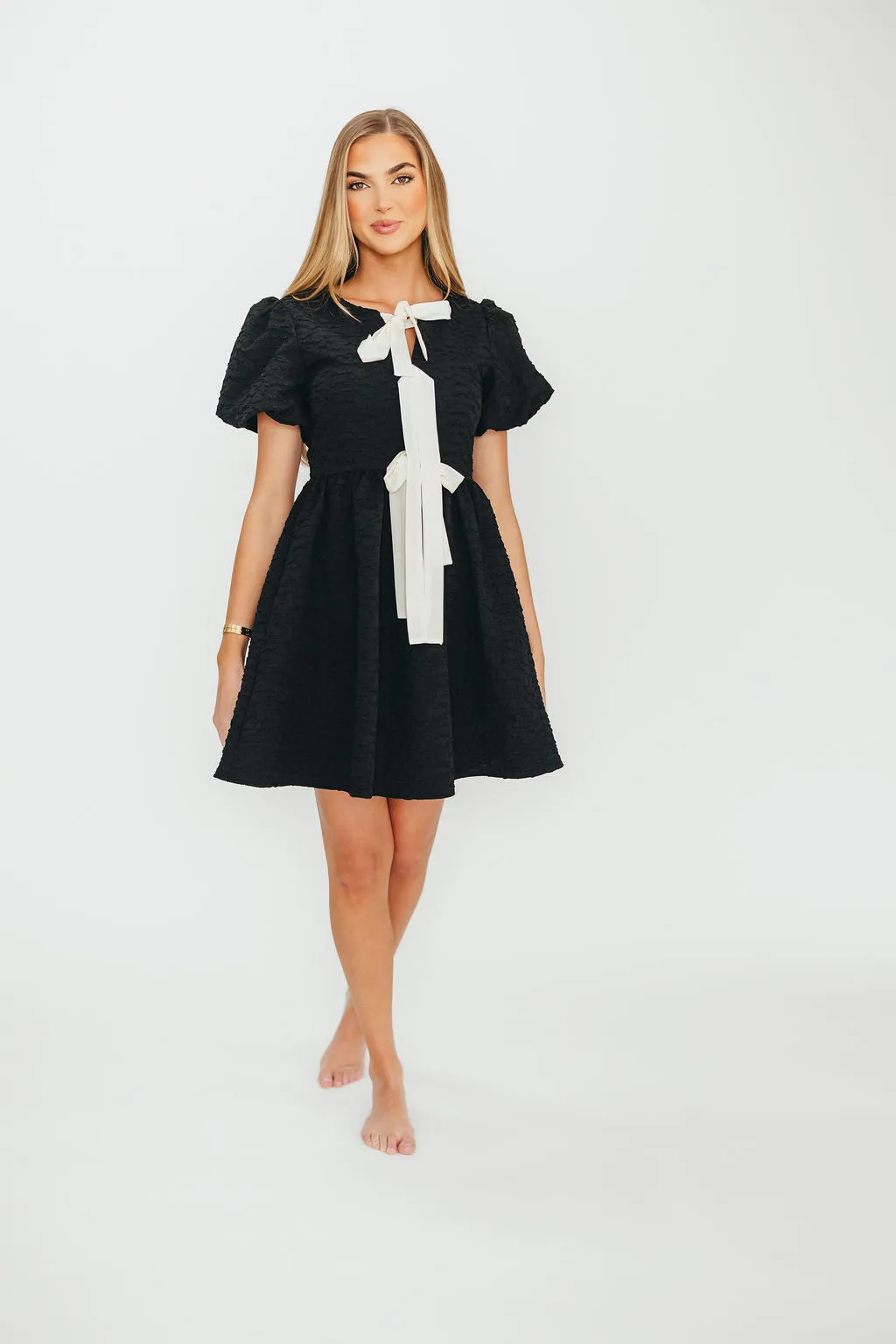 Summer Bow Tie Front Mini Dress In Black