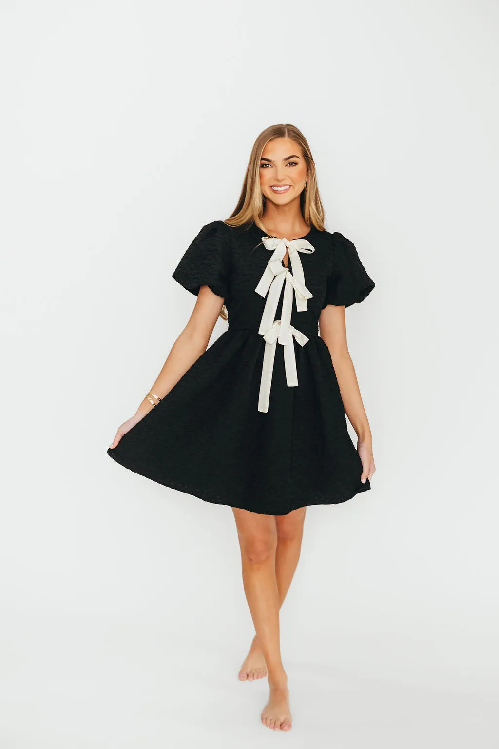 Summer Bow Tie Front Mini Dress In Black