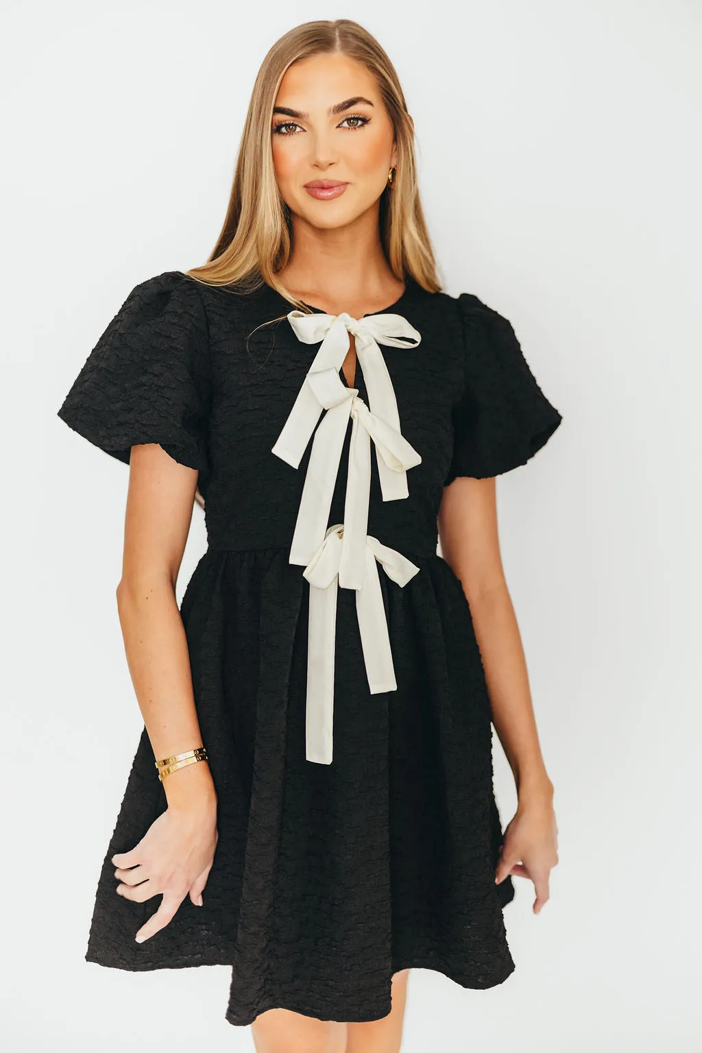 Summer Bow Tie Front Mini Dress In Black