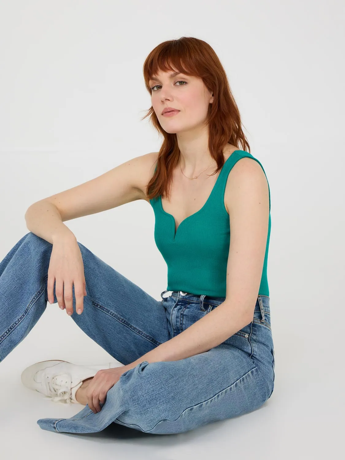 Sweetheart Neckline Ribbed Tank Top