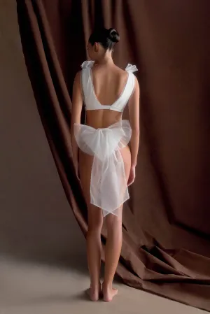 Sybil Plunge One Piece With Bow - Ivory