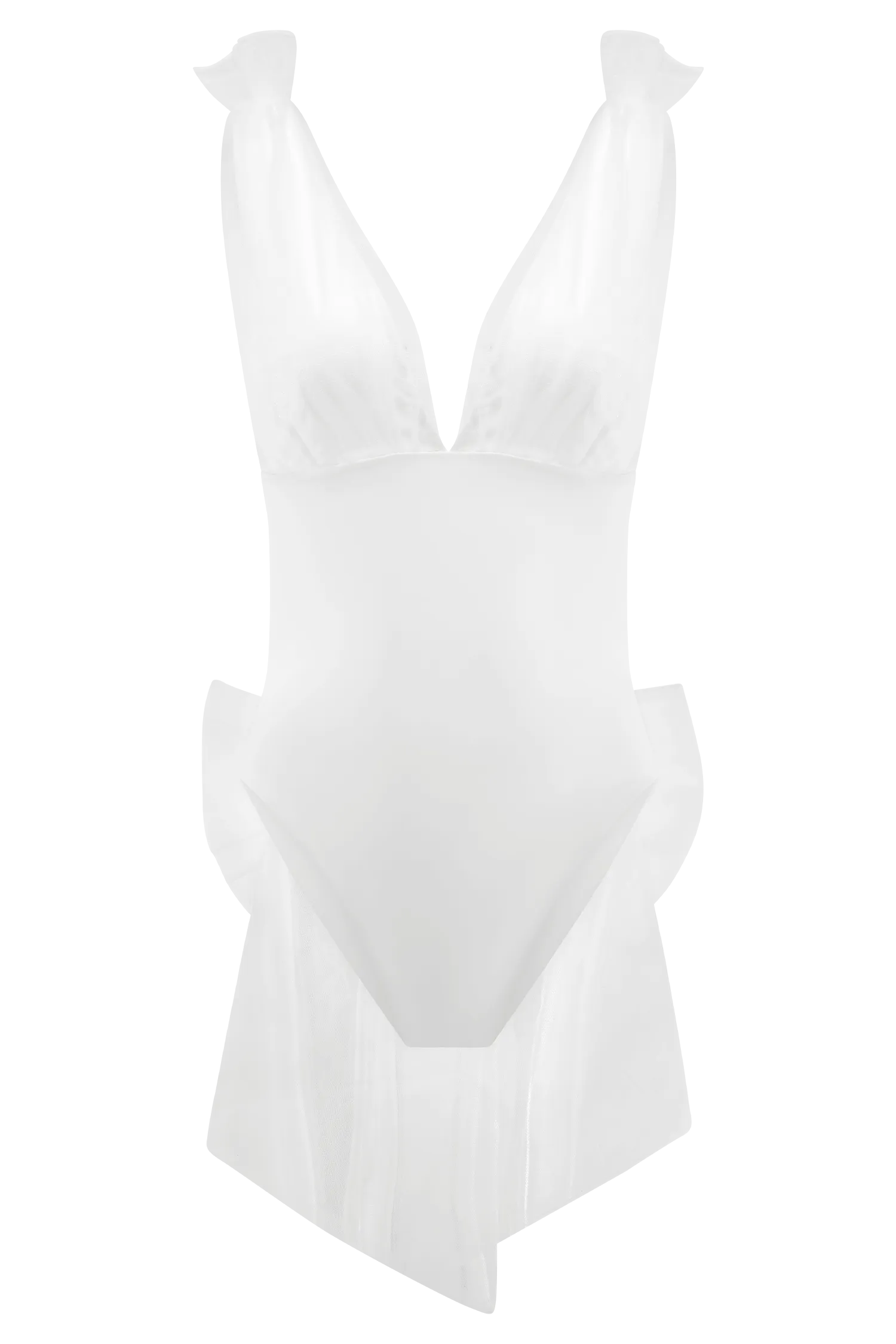 Sybil Plunge One Piece With Bow - Ivory