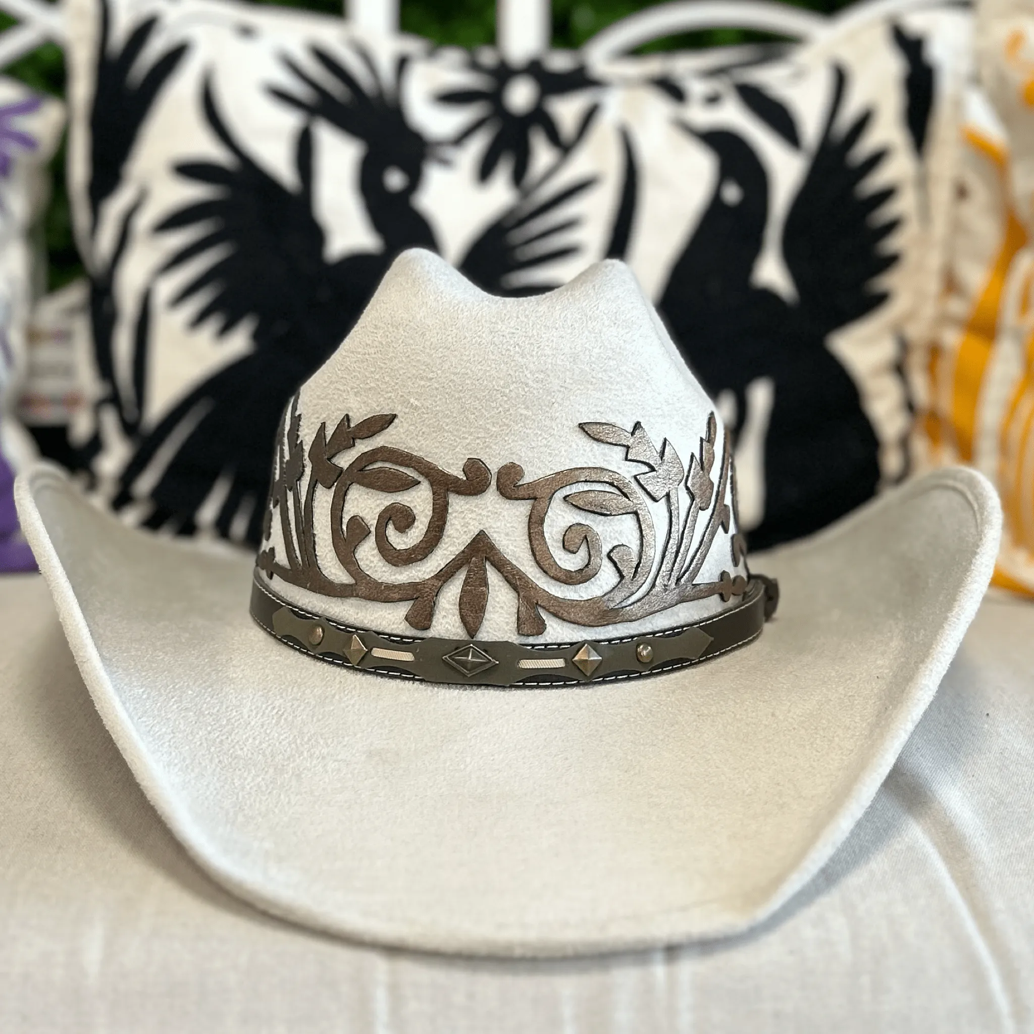 Tamaulipeca Western Suede Hat - Bolona Style Leather Detail