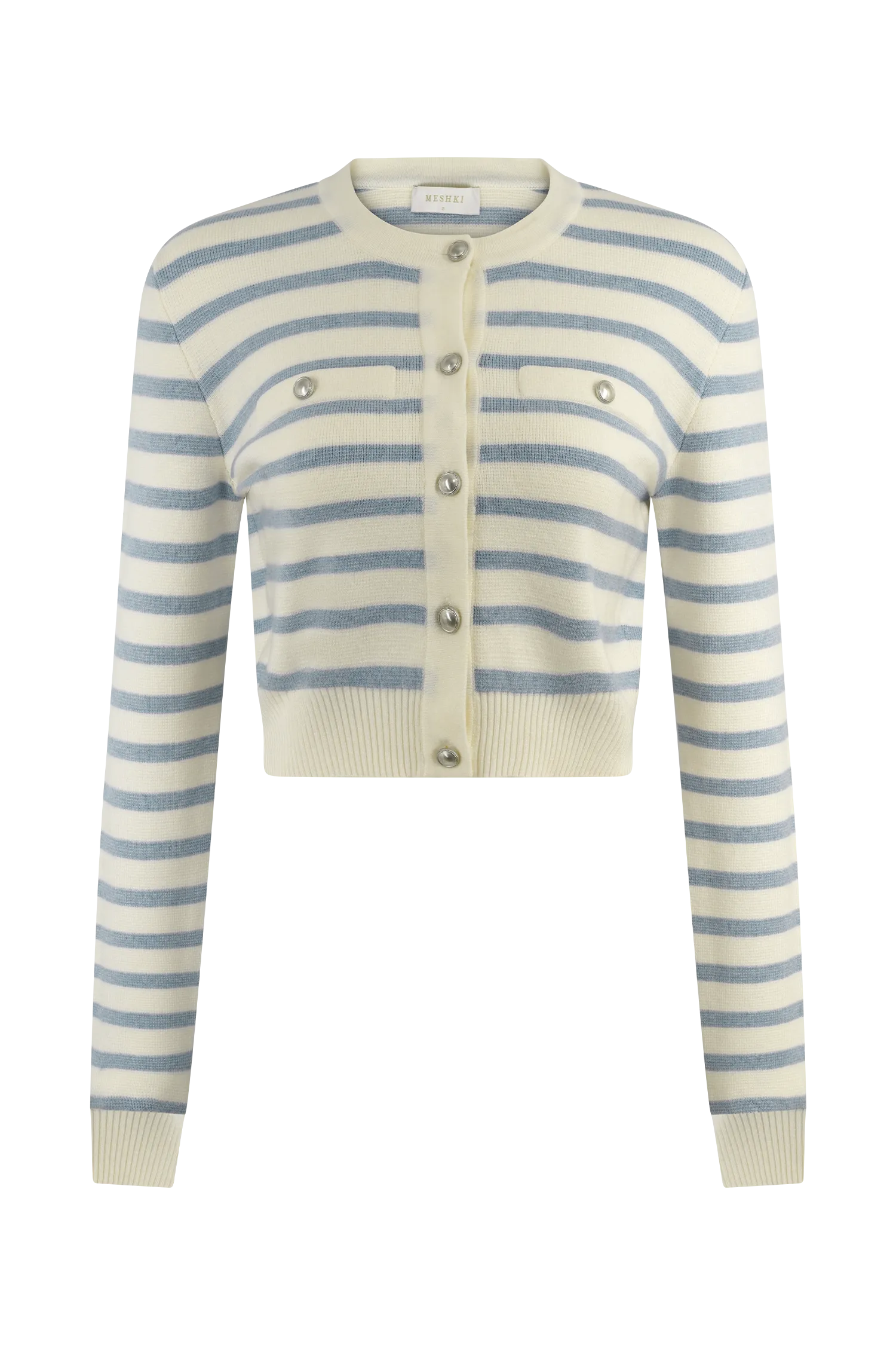 Tanner Striped Knit Cardigan - Light Blue/White