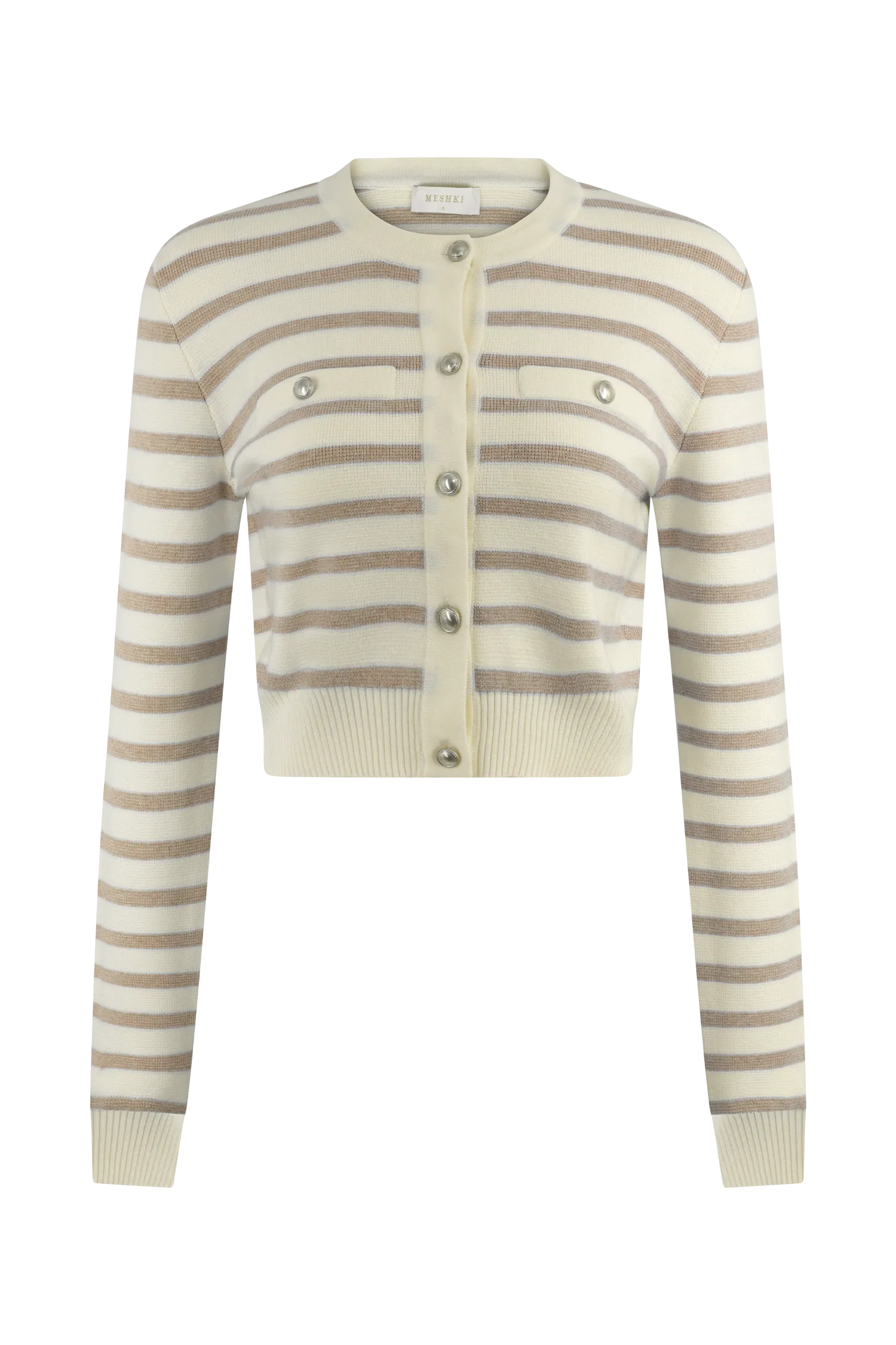 Tanner Striped Knit Cardigan - Nude/White