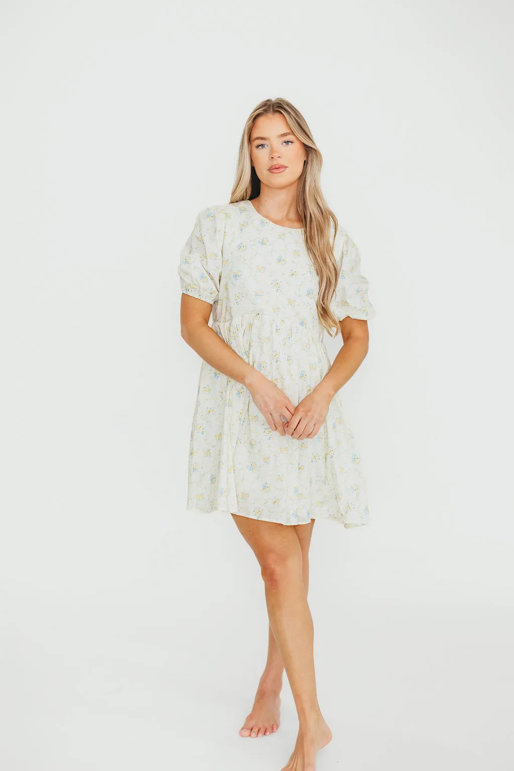 Tess Floral Mini Dress in Lemon