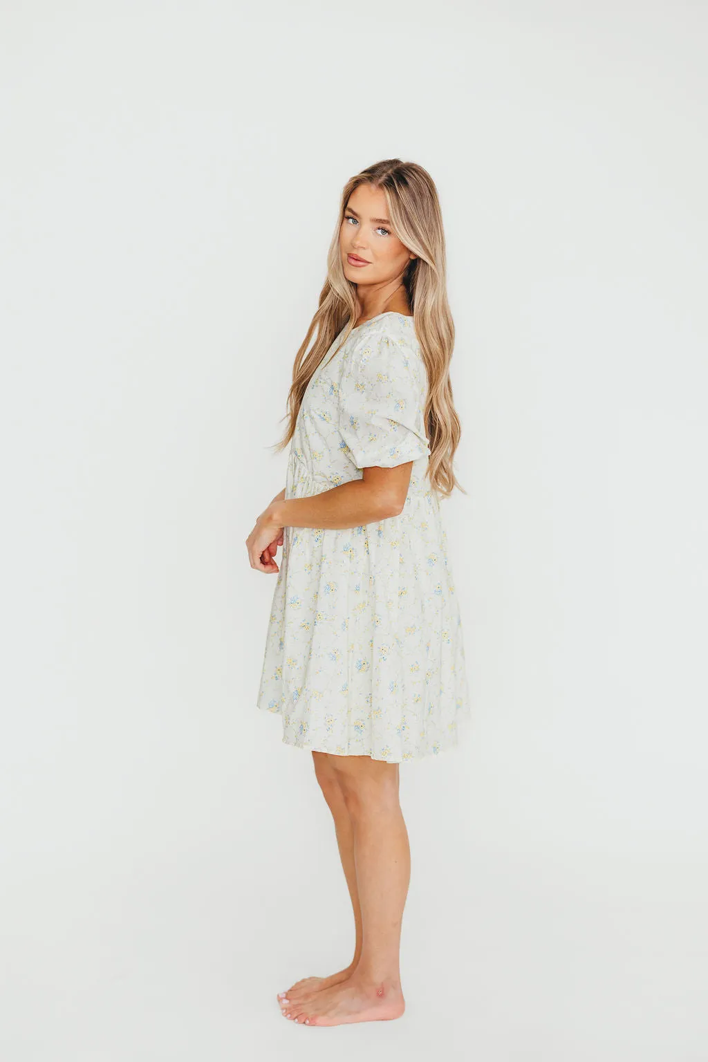 Tess Floral Mini Dress in Lemon