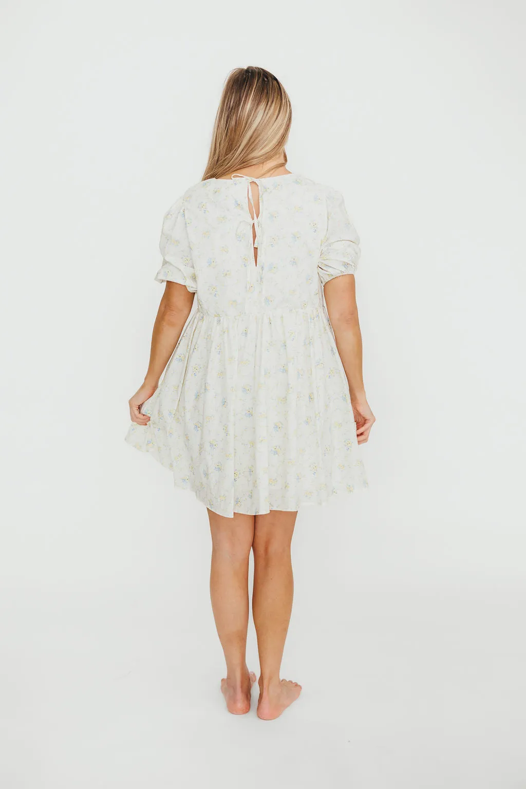 Tess Floral Mini Dress in Lemon