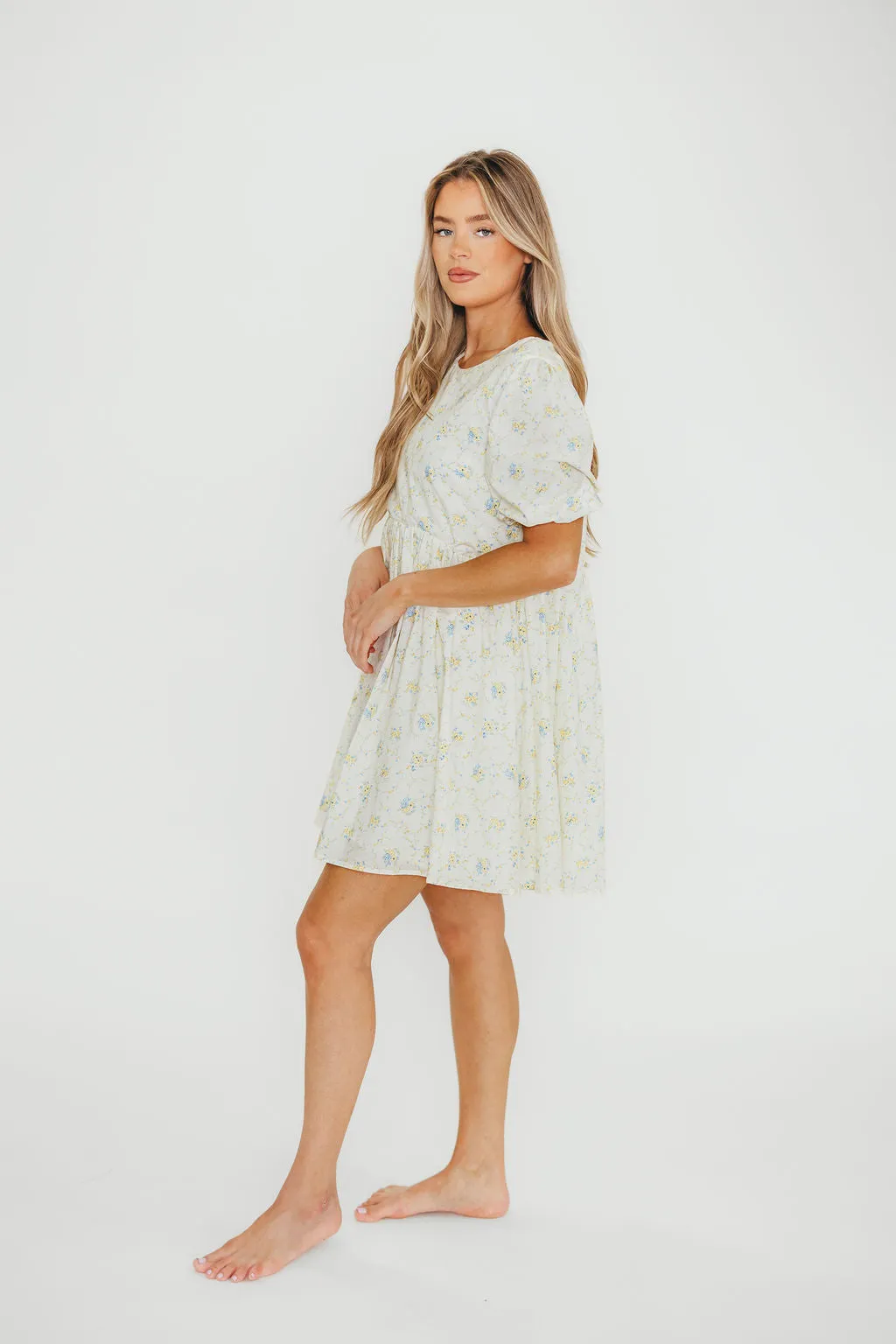 Tess Floral Mini Dress in Lemon