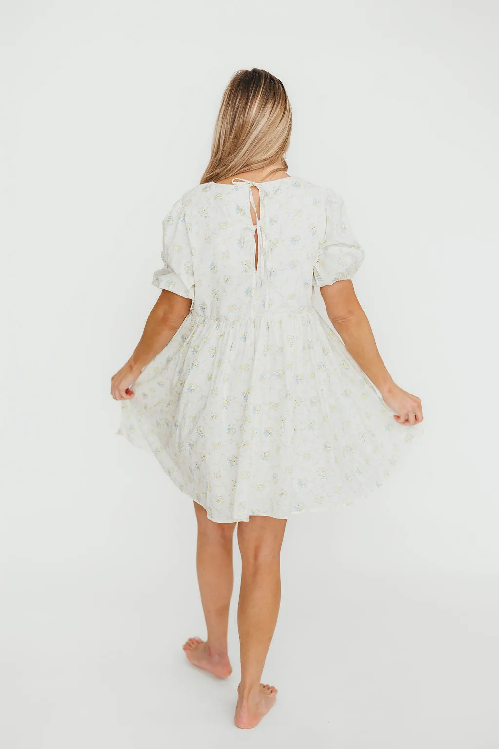 Tess Floral Mini Dress in Lemon