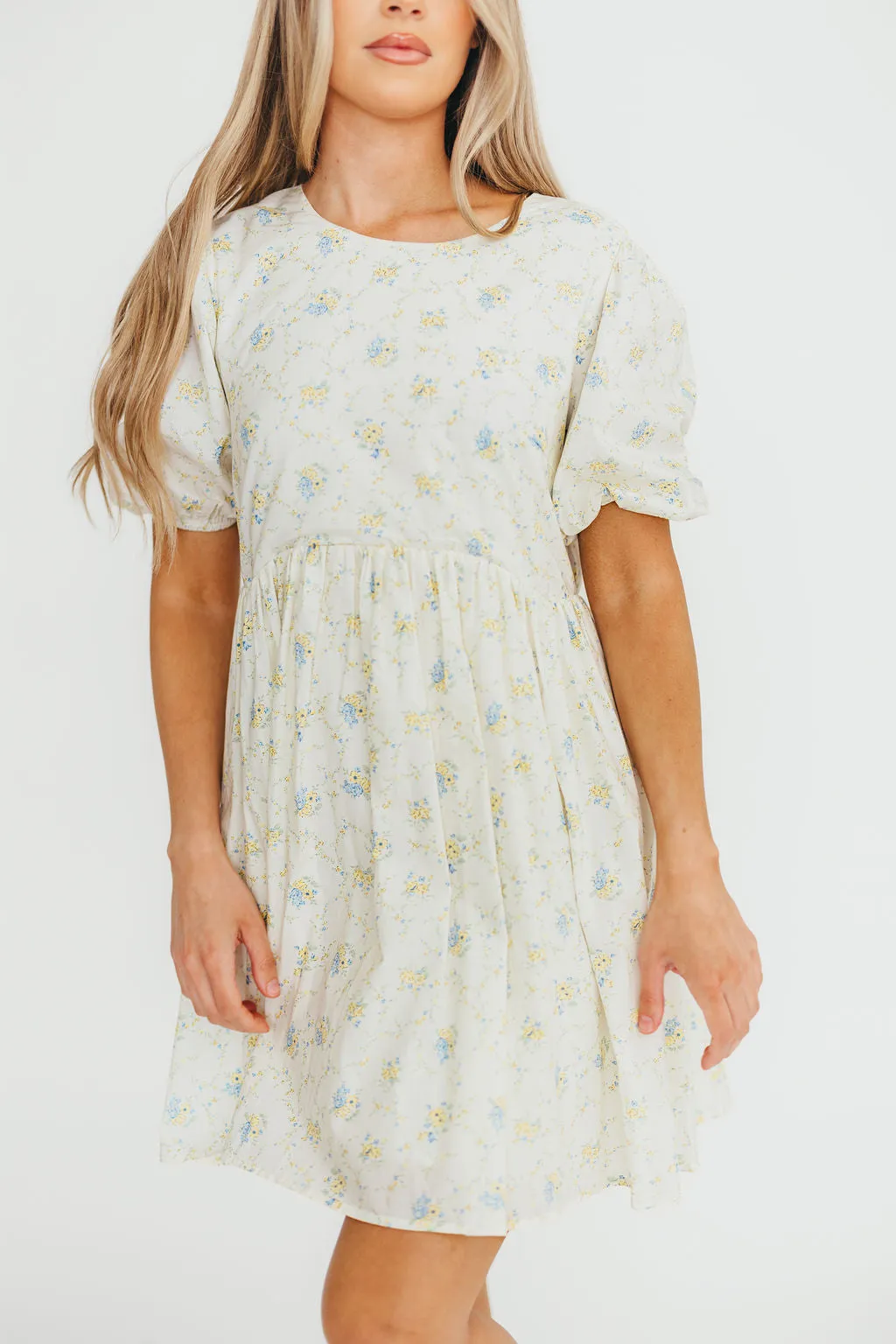 Tess Floral Mini Dress in Lemon