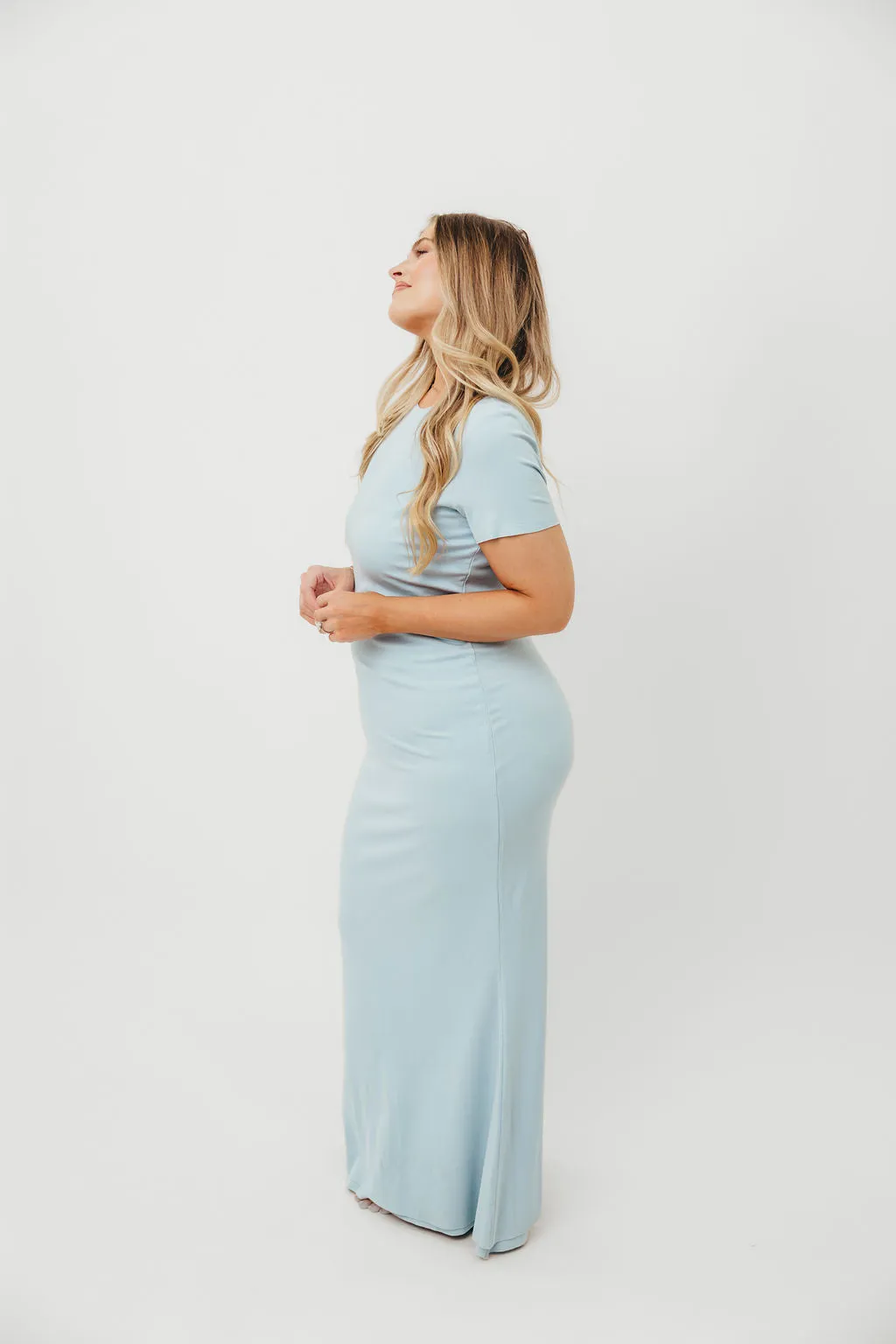 The Charlie Ribbed Maxi Dress in Baby Blue -Bump Friendly
