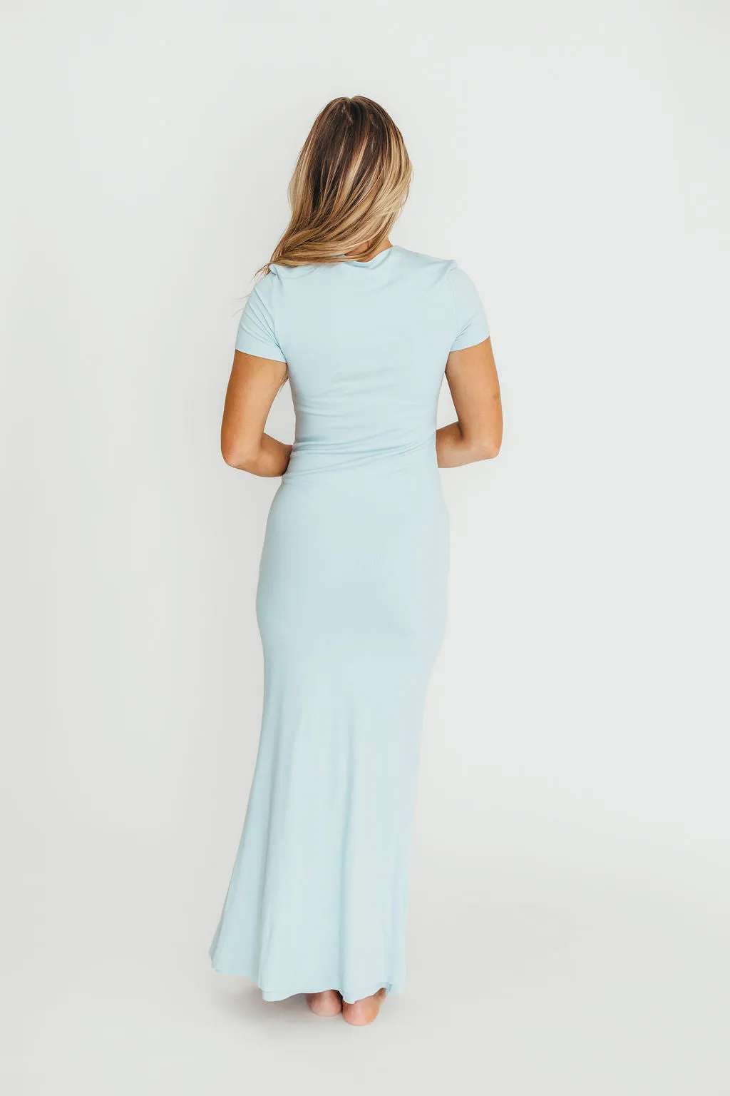 The Charlie Ribbed Maxi Dress in Baby Blue -Bump Friendly