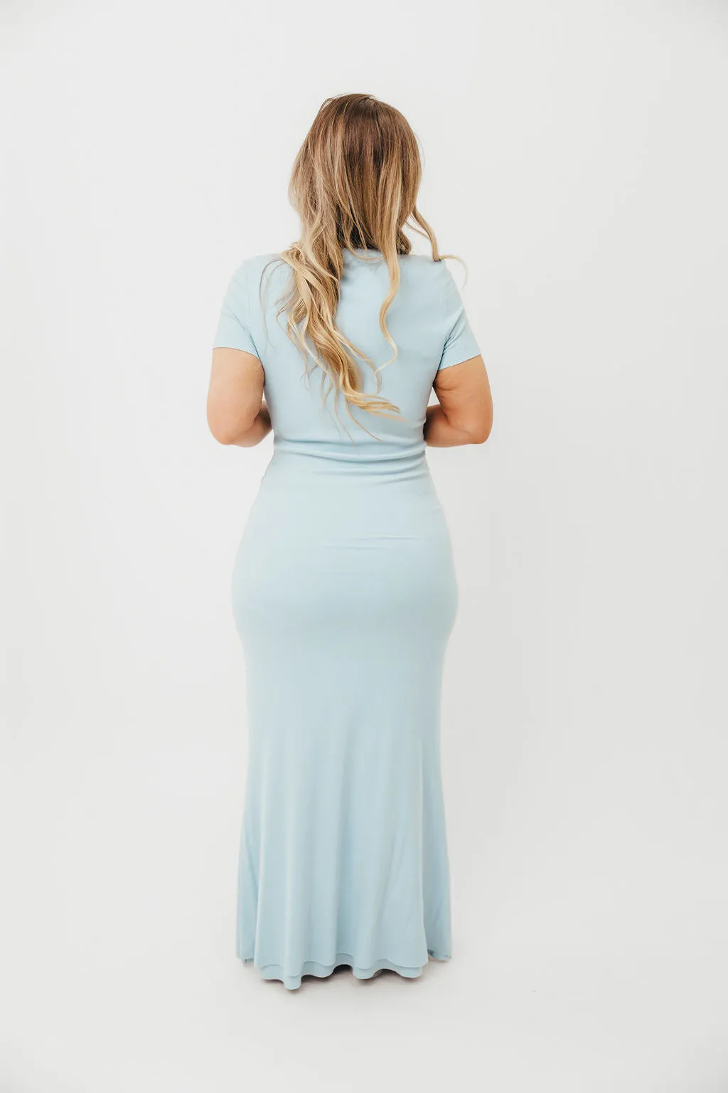The Charlie Ribbed Maxi Dress in Baby Blue -Bump Friendly