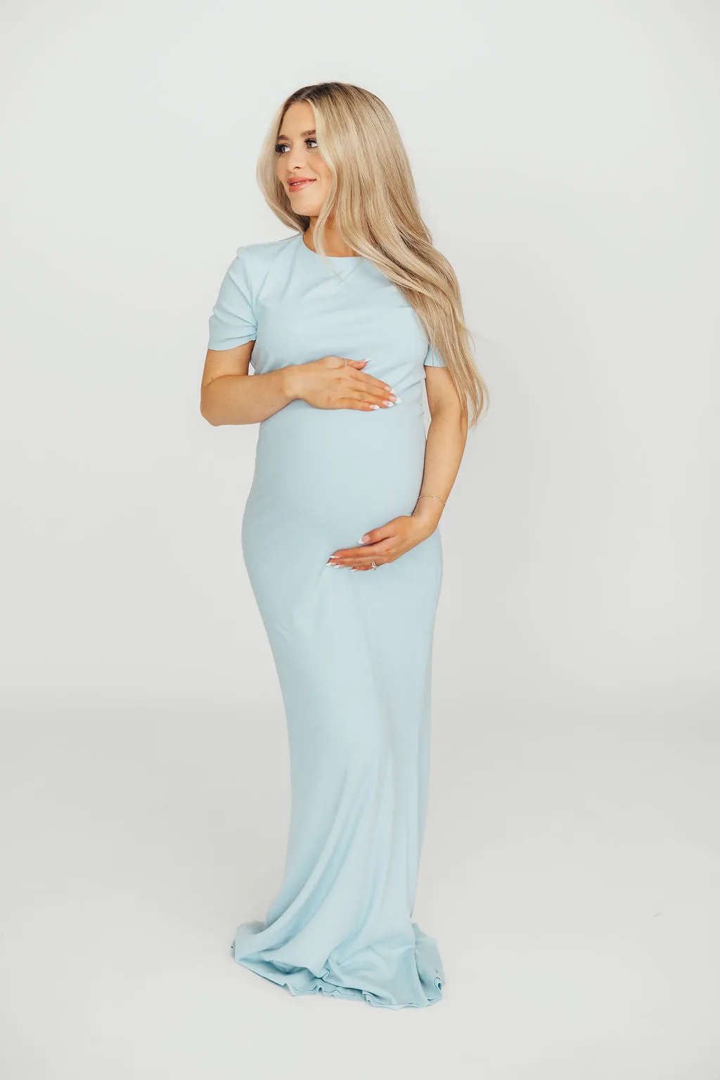 The Charlie Ribbed Maxi Dress in Baby Blue -Bump Friendly